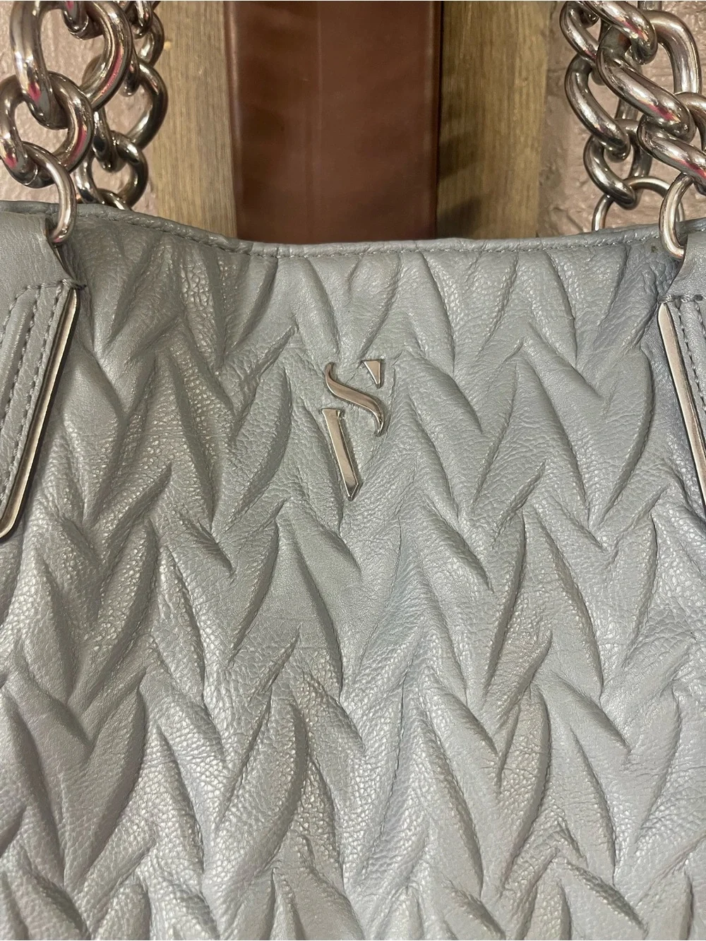 Simply Vera Vera Wang Silver Quilted Tote with Chain Handles